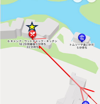 キャンプ・ウッドチャック・キッチンの位置