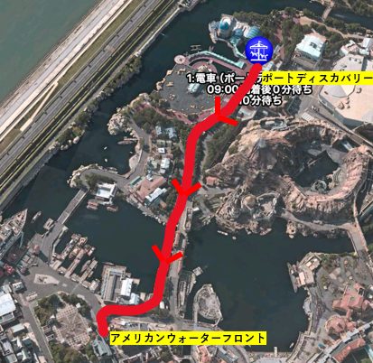 ポートディスカバリー駅から出た電車はアメリカンウォーターフロント駅に到着する